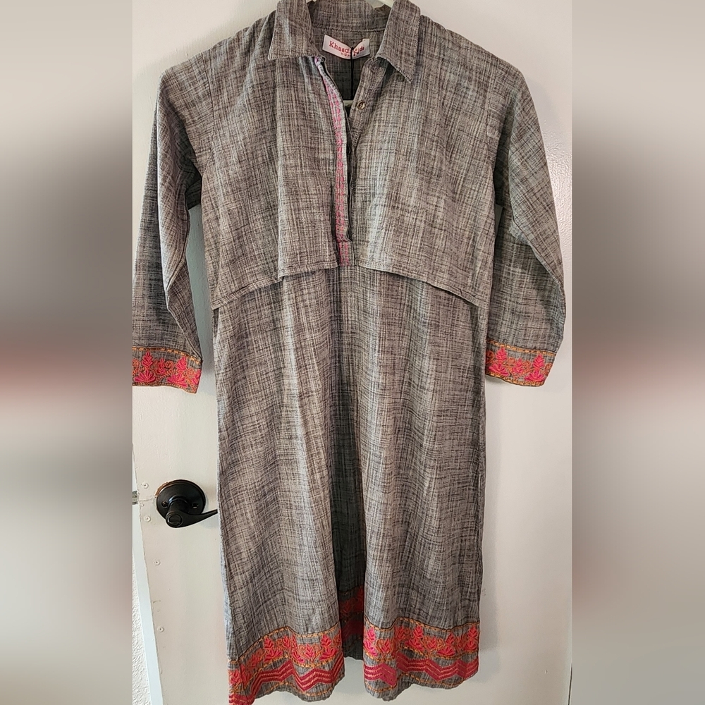 NWT- Khaadi Girl's Orange And Pink Embroided Dress